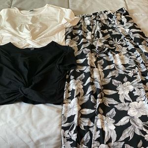 Two shirts never worn and a Short Maxi skirt.